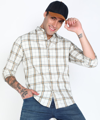 FLYING MACHINE Men Checkered Casual White Shirt