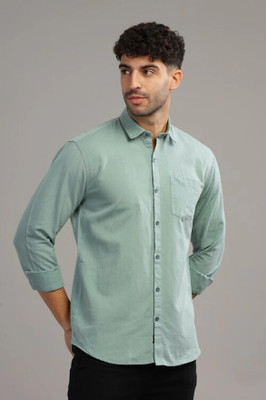 The style grove Men Solid Casual Light Green Shirt