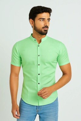 COTTONCHHAP Men Solid Casual Light Green Shirt