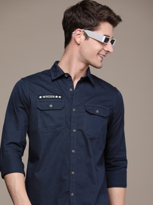 WROGN Men Solid Casual Dark Blue Shirt