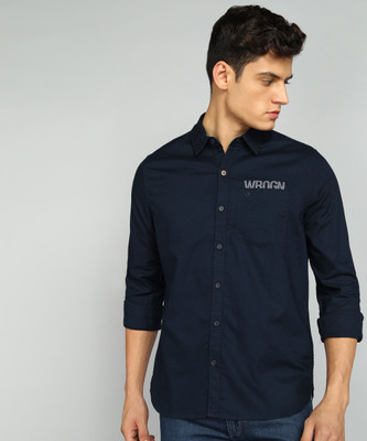 WROGN Men Solid Casual Blue Shirt