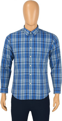 DOSTLER Men Checkered Formal Blue Shirt