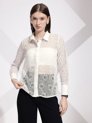 her by invictus Women Self Design Casual White Shirt