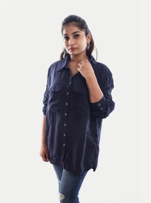 radprix Women Solid Casual Dark Blue Shirt