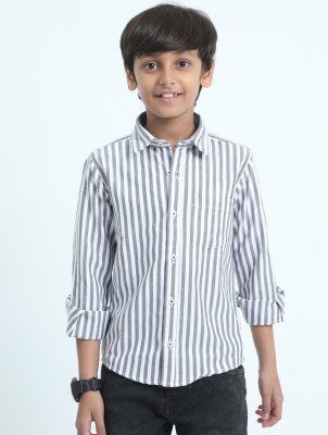 Rs fashions Boys Striped Casual Grey, White Shirt