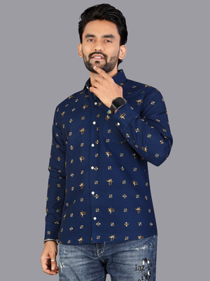Stellalifestyle Men Printed Casual Dark Blue Shirt