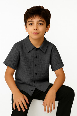 LIMDILEVEN Boys Solid Casual Grey Shirt