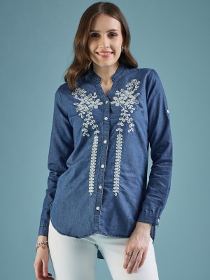 Dressberry Women Embroidered Casual Blue Shirt