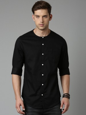 OOKO KAKA Men Solid Casual Black Shirt