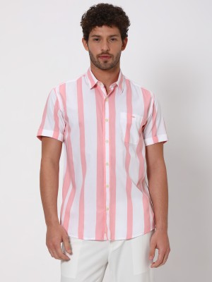 MUFTI Men Striped Casual Pink Shirt