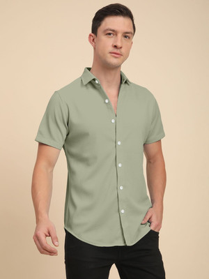 Voroxy Men Self Design Casual Light Green Shirt