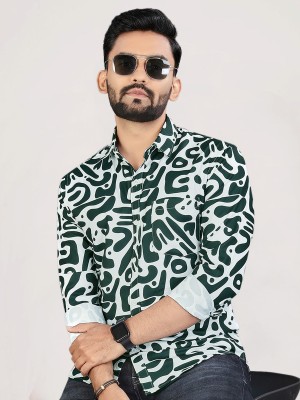 ALY JOHN Men Printed Casual Green Shirt