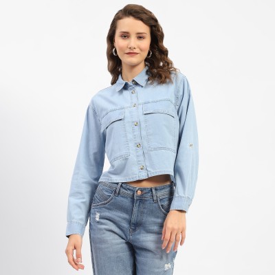 MADAME Women Solid Casual Light Blue Shirt