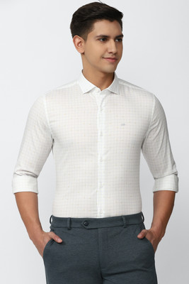PETER ENGLAND Men Checkered Formal Cream Shirt
