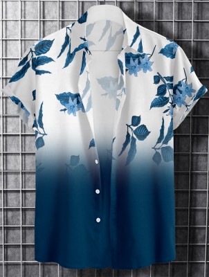flying queen Men Printed Casual Blue, White Shirt