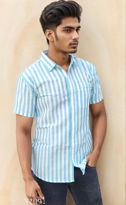 EVERYWEAR STRYPED Men Striped Casual Blue Shirt