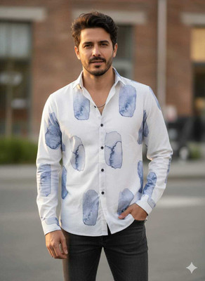 NIRVASHIRTHUB Men Printed Casual White, Blue Shirt