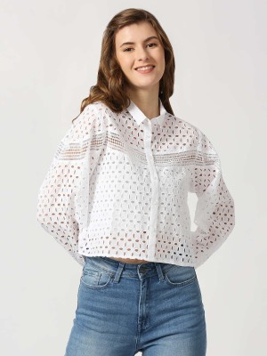 Pepe Jeans Women Printed Casual White Shirt