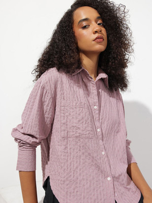 Roadster Women Self Design Casual Pink Shirt
