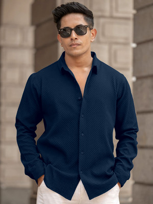 Cloth Factory Men Self Design Casual Dark Blue Shirt