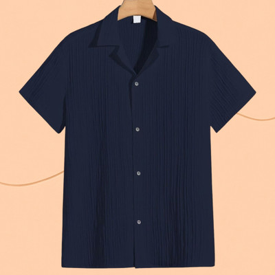 Looksky Men Self Design Casual Dark Blue Shirt
