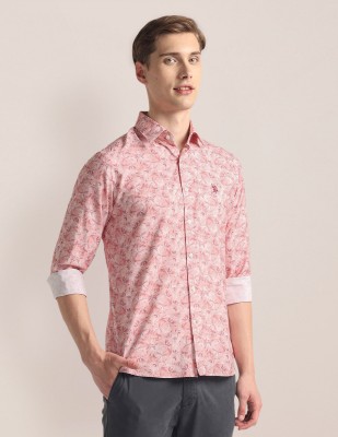 U.S. POLO ASSN. Men Printed Casual Pink Shirt