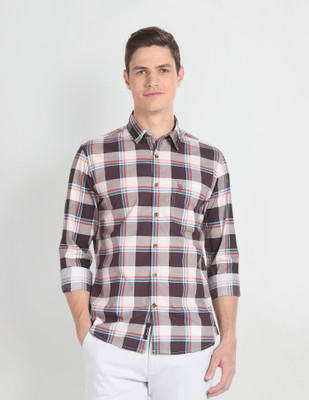 U.S. POLO ASSN. Men Checkered Casual Brown Shirt