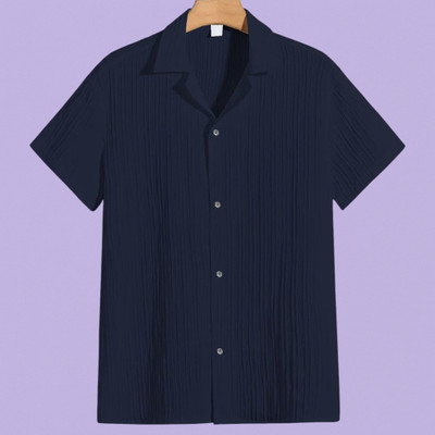 Looksky Men Self Design, Solid Casual Dark Blue Shirt