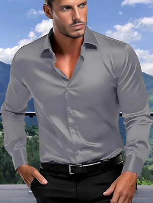 SHIVFORYOU Men Solid Formal Grey Shirt