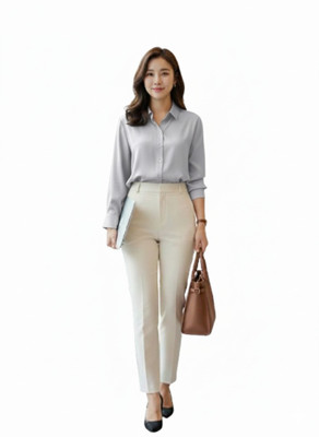 TR HAUTE Women Solid Formal Light Blue Shirt