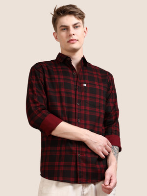 ALLWIN PAUL Men Checkered Casual Maroon Shirt