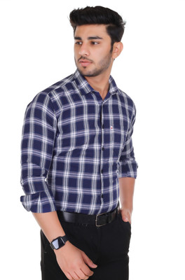 Arthz Fab Trend Men Checkered Casual Blue, White Shirt