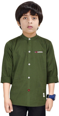 Paper Crane Boys Solid Casual Dark Green Shirt