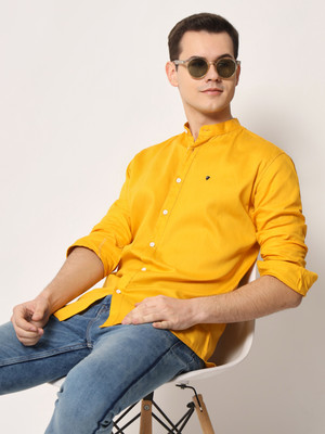 Surhi Men Self Design Casual Yellow Shirt