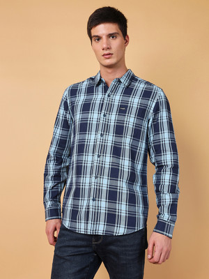 Wrangler Men Checkered Casual Dark Blue, Light Blue, Grey Shirt