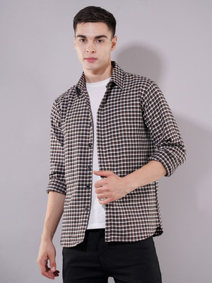 swaggish Men Checkered Casual Brown Shirt