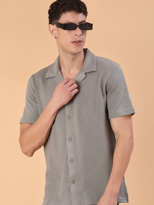 V-MART Men Self Design Casual Grey Shirt