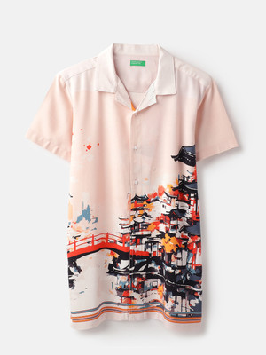 United Colors of Benetton Boys Printed Casual Pink Shirt