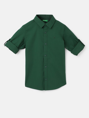 United Colors of Benetton Boys Solid Casual Green Shirt