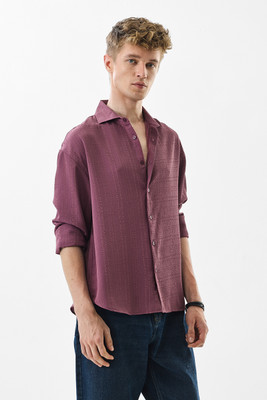 Snitch Men Self Design Casual Purple Shirt