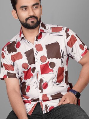 Voroxy Men Printed Casual Brown, White, Orange Shirt