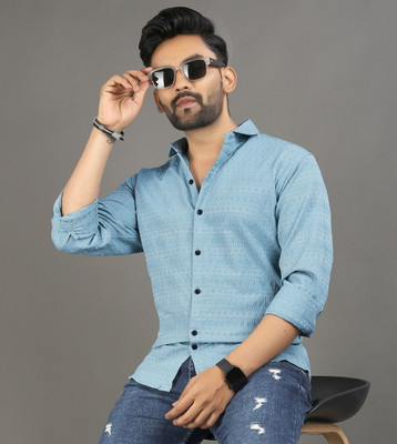 Growwax Men Self Design Casual Green Shirt