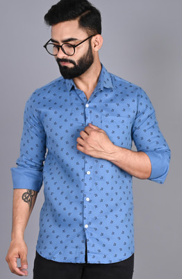 FUBAR Men Printed Casual Light Blue Shirt