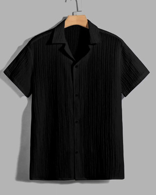 VK Couture Men Striped Casual Black Shirt