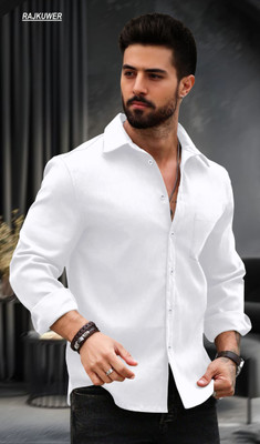 Rajkuwer Men Solid Casual White Shirt