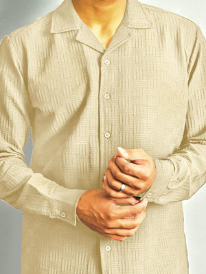 quinlan Men Self Design Casual Beige Shirt