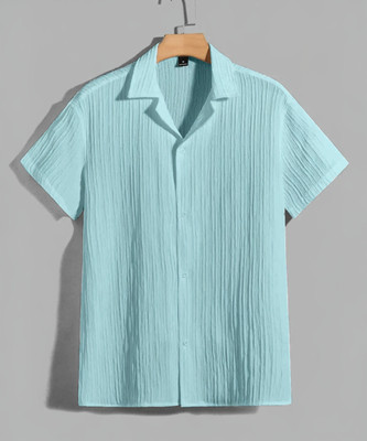 Solbiza Men Self Design Casual Light Blue Shirt