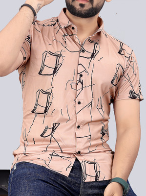 COMBRAIDED Men Printed Casual Cream Shirt