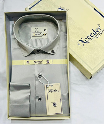 xceeder Men Self Design Party Silver Shirt