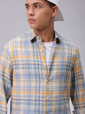 The Indian Garage Co. Men Checkered Casual Yellow Shirt